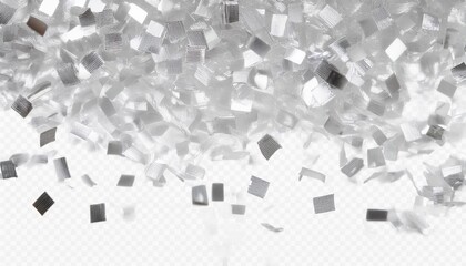 Poster - falling shiny silver confetti isolated on transparent background bright festive tinsel