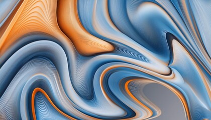 Poster - abstract blue and orange wavy pattern on a grey background