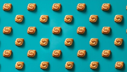 Wall Mural - pattern with puff pastry on cyan background