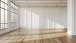 © Thanthara - Modern empty room with wooden floor and large white plain wall