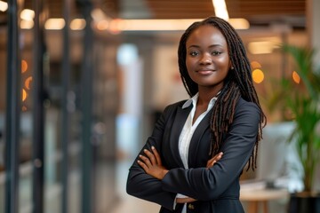 Poster - Young African American leader manager woman happy clothing.