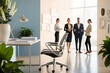 © Amila Vector - Bright coworking space with a sleek desk, green plants, and natural light, creating a modern and airy atmosphere.