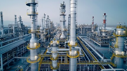 Poster - cutting edge oil refinery with advanced safety protocols clean and organized industrial facility