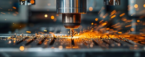 Poster - Advanced CNC Machining Center Producing Precise Metal Parts with Efficient Clean Industry Concept