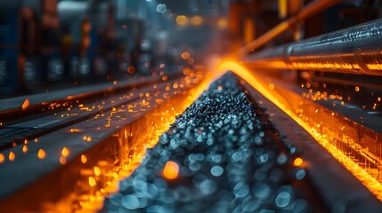 Poster - Efficient and Innovative High Tech Steel Manufacturing Plant at Night with Dramatic Lighting and Sparks