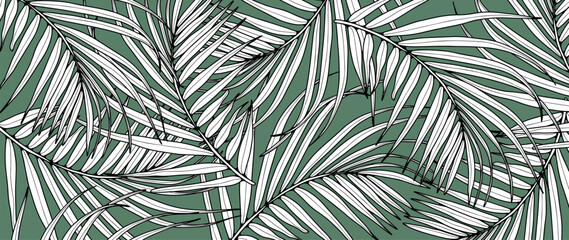 Wall Mural - Tropical green background with palm branches. Vector botanical illustration. Foliage background