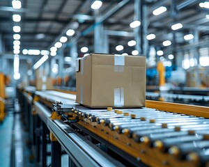 Poster - automated packaging facility with high speed machinery and organized workflows industry concept