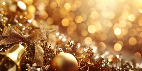 Wall Mural - enhance the festive mood by adding luxurious golden christmas decorations and sparkling tinsel to yo