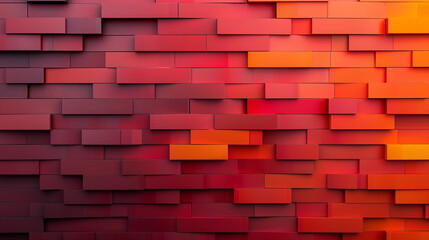 Wall Mural - Abstract 3D Wall with Red and Orange Gradient Blocks