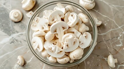 Wall Mural -  a bowl of white mushrooms unsliced, ready to be cleaned. champignon