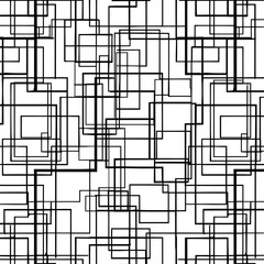 Poster - A seamless pattern with thin lines, The minimalist line drawing features an array of overlapping squares and rectangles in various sizes and shapes, creating a geometric design that exudes simplicity 
