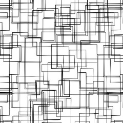 Poster - A seamless pattern with thin lines, The minimalist line drawing features an array of overlapping squares and rectangles in various sizes and shapes, creating a geometric design that exudes simplicity 