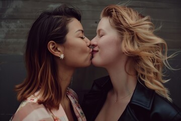 Poster - Queer couple kiss portrait kissing adult.