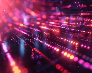 Poster - Dynamic Digital Background with Flowing Binary Code and Neon Accents