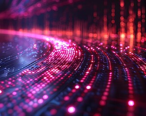 Aufkleber - Flowing Binary Code and Neon Accents   Futuristic Cyber Background Design