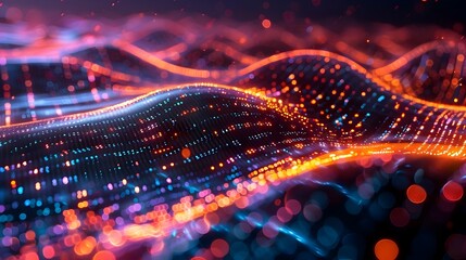 Poster - Futuristic Holographic Display with Vibrant Digital Data Streams and Cyber Backdrop