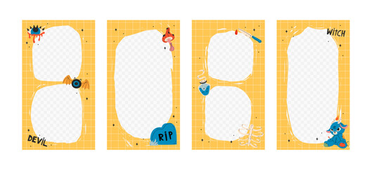 Fototapete - Happy halloween social media collection. Instagram stories with cute illustrations. Cute templates with decorative frame for holiday design and advertisement. Vector stock design in flat style