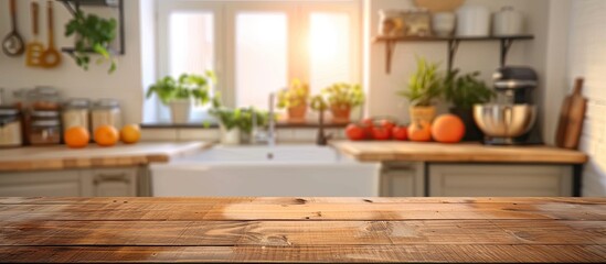 Aufkleber - Blurry kitchen setting with a tabletop creating a copy space image