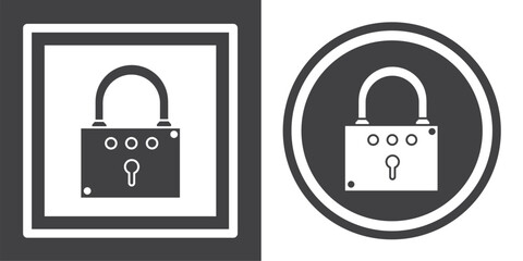 Sticker - Vector. Padlock symbol. Black and white icon symbol design in flat.