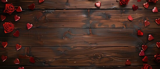 Leinwandbilder - Wooden table viewed from the top on Valentine s Day with ample copy space image for text or designs