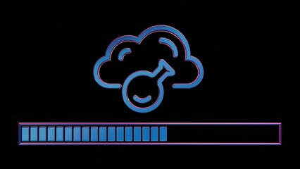 Aufkleber - Neon Cloud Computing Icon with Loading Bar on Black Background..