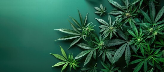 Poster - Herbal cannabis leaves used for therapeutic purposes with copy space image