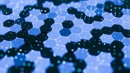 Aufkleber - Abstract Blue Hexagonal Pattern with Glowing Dots and Geometric Design

