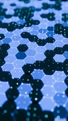 Poster - Abstract Blue Hexagonal Pattern with Glowing Dots and Geometric Design

