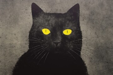 Canvas Print - Silkscreen cat animal mammal black.