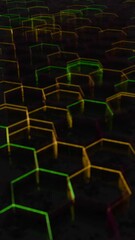 Aufkleber - Illuminated Hexagonal Pattern with Neon Green and Yellow Lights

