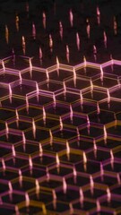 Poster - Illuminated Hexagonal Pattern with Neon Pink and Yellow Lights

