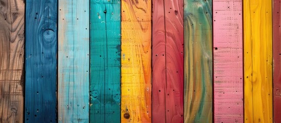 Aufkleber - Background of colorful wooden planks with copy space image