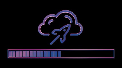 Aufkleber - Neon Cloud Computing Icon with Loading Bar on Black Background

