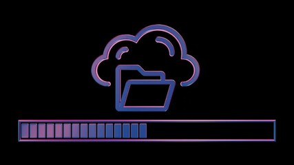Aufkleber - Neon Cloud Computing Icon with Loading Bar on Black Background

