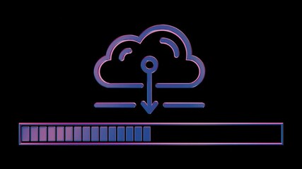 Aufkleber - Neon Cloud Computing Icon with Loading Bar on Black Background


