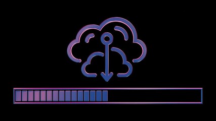 Aufkleber - Neon Cloud Computing Icon with Loading Bar on Black Background


