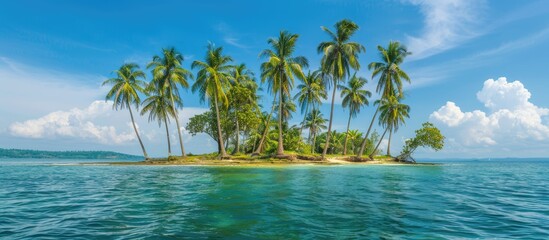 Poster - Focused on nature there are coconut trees on the island with a tranquil background perfect for a copy space image