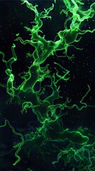 Poster - Abstract Glowing Green Organic Shapes on Dark Background with Neon Light Effects