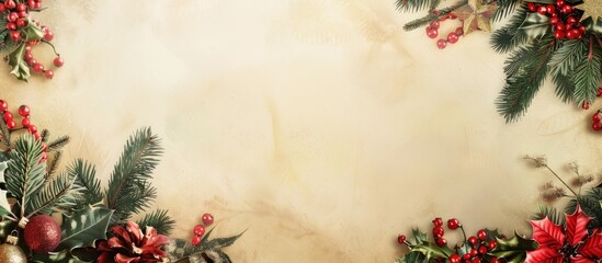 Poster - Christmas and New Year s background with space for text featuring a delightful Christmas border and a designated area for adding an image. with copy space image. Place for adding text or design