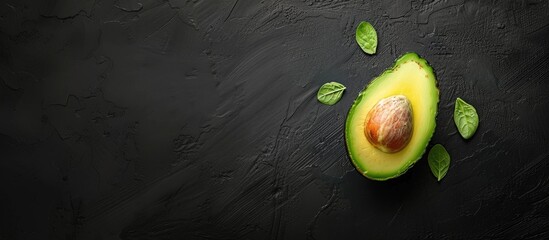 Aufkleber - Half an avocado on a black table with a copy space image for a healthy food concept