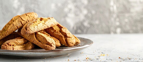 Aufkleber - Grunge background with delectable biscotti cookies displayed on a plate with copy space image