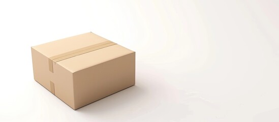 Aufkleber - Carton box parcel with a blank cap seen from a perspective angle on a white background suitable for copy space image