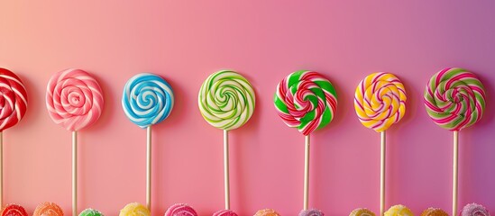 Poster - Various vibrant spiral lollipops set against colorful backdrops with copy space image
