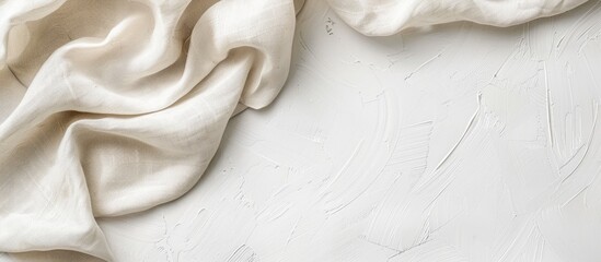 Poster - Linen pieces on white background for fabric samples mockup with copy space image