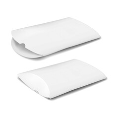 Wall Mural - white blank isolated paper pillow box packaging. open and closed. realistic 3d vector mock-up. cardb