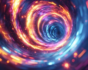 Poster - Mesmerizing Digital Vortex with Swirling Neon Hues and Cosmic Ambience