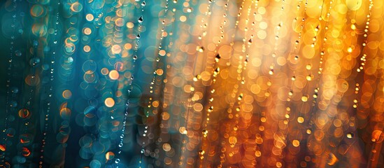 Aufkleber - Beautiful ocean blue and golden-colored bokeh line with a colorful bokeh curtain in the background, perfect as a copy space image.
