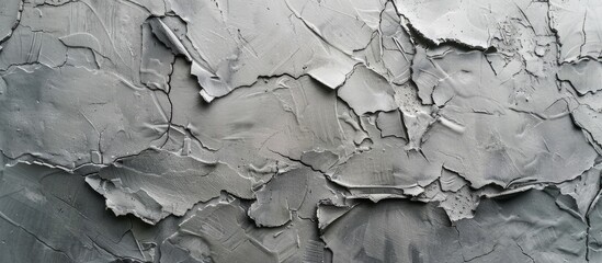 Poster - Detailed background of a gray concrete wall featuring rough seams, mortar, plaster, abrasions, irregularities, suggesting construction of a country house, cottage, or garage; copy space image.
