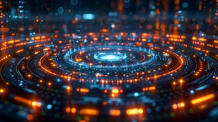 Poster - Abstract Digital Interface With Glowing Orange and Blue Lights