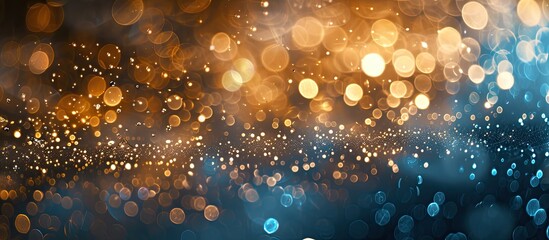 Canvas Print - Copy space image with a blurred shiny background featuring golden, white, and blue colors perfect for New Year and Christmas themes.